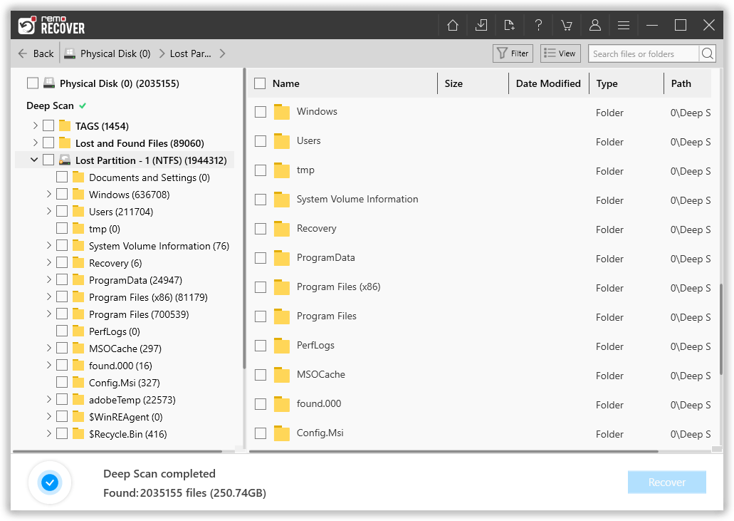 the recovered files from refs partition will get displayed on your screen
