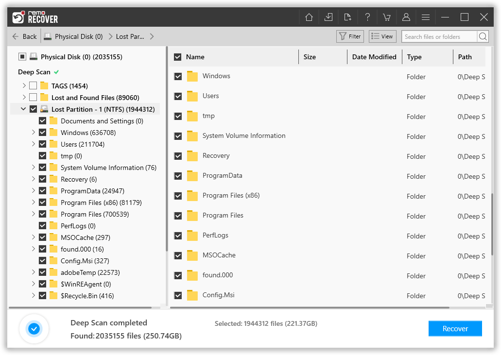 select the files that you want to recover