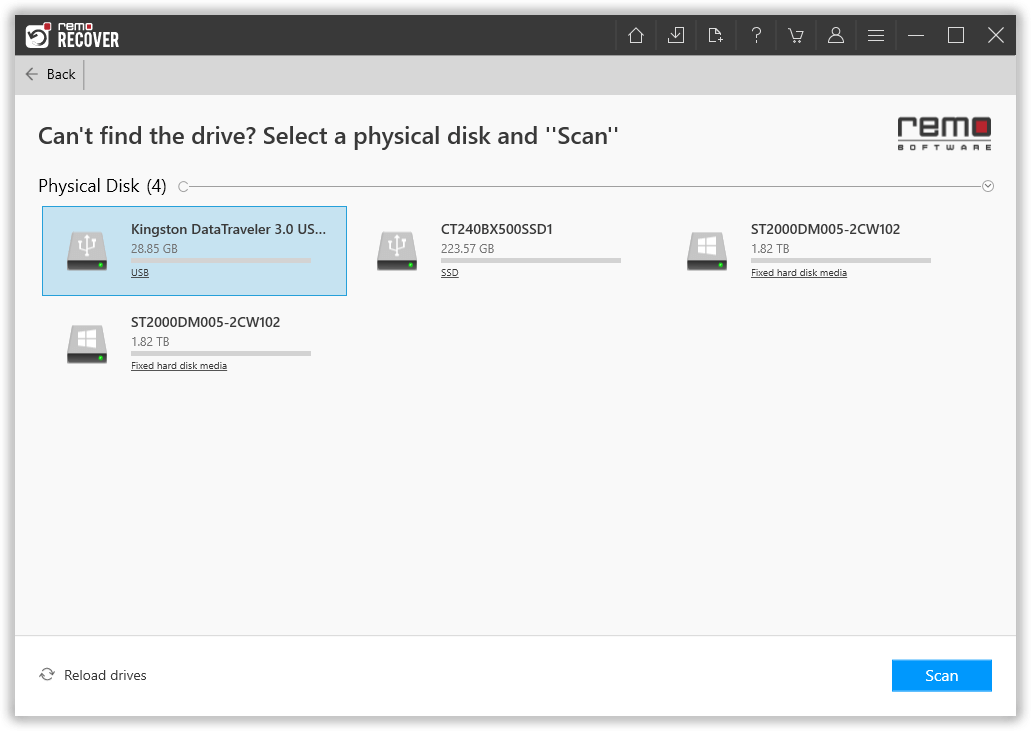 select the drive from where you want to recover data from