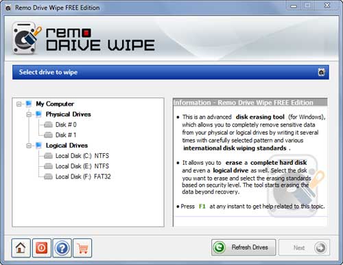 Screenshot of Remo Drive Wipe - Free Edition