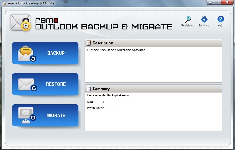 Screenshot of Remo Outlook Backup & Migrate