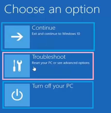 Select Troubleshoot option