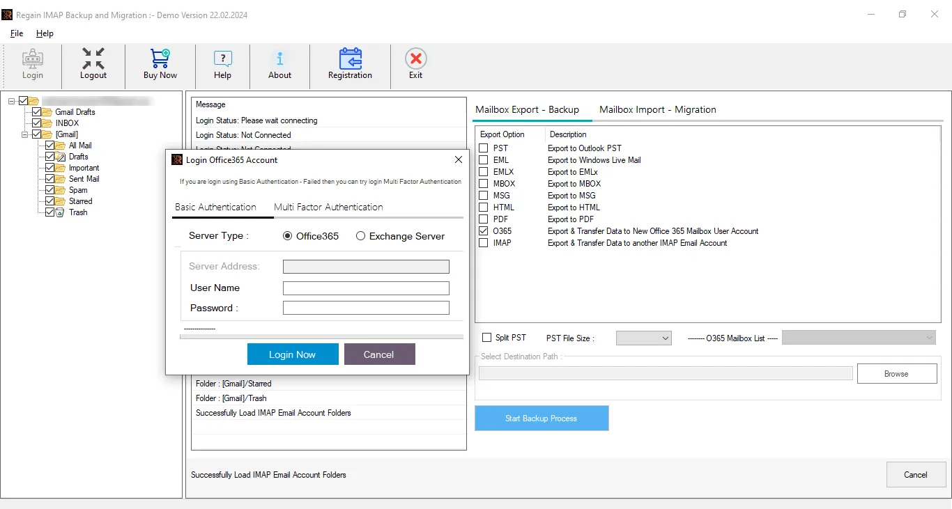 Regain Outlook Migration Login Window