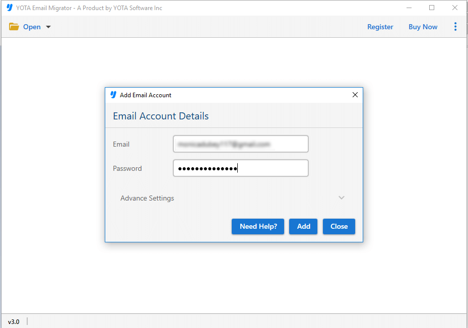 Yota Email Migrator Tool Step 2