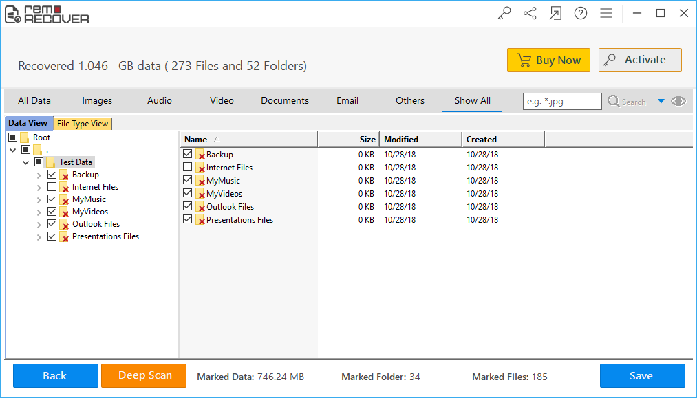 al the recovered files will be displayed in the data view and file type view