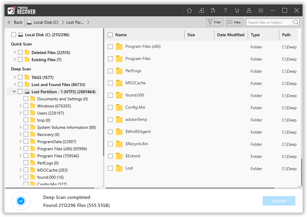 list of all recovered files that were lost after installing windows 10