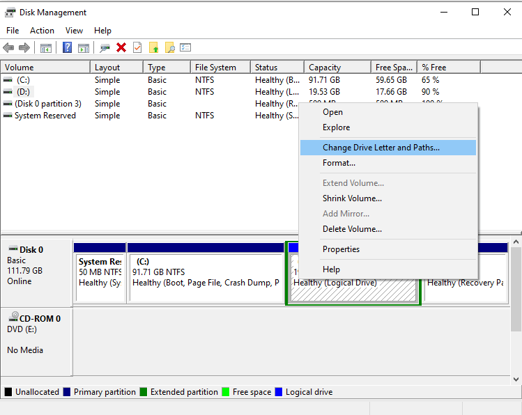 disk management window