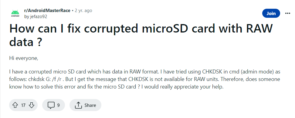 reddit user post to recover raw sd card