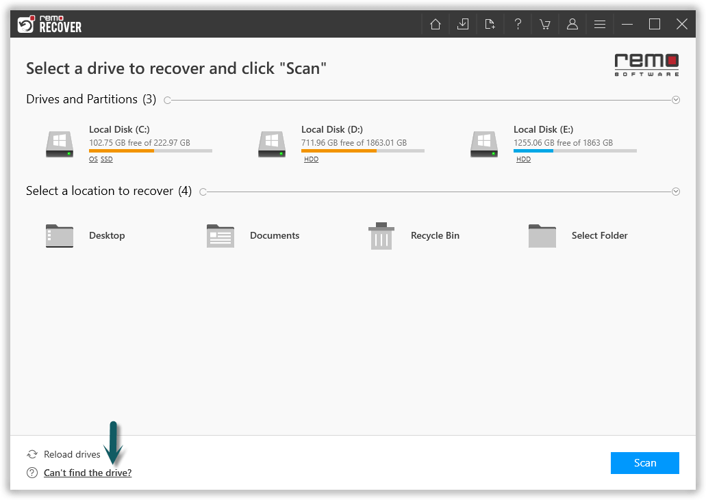 can't find drive will help you locate the unrecognized drives