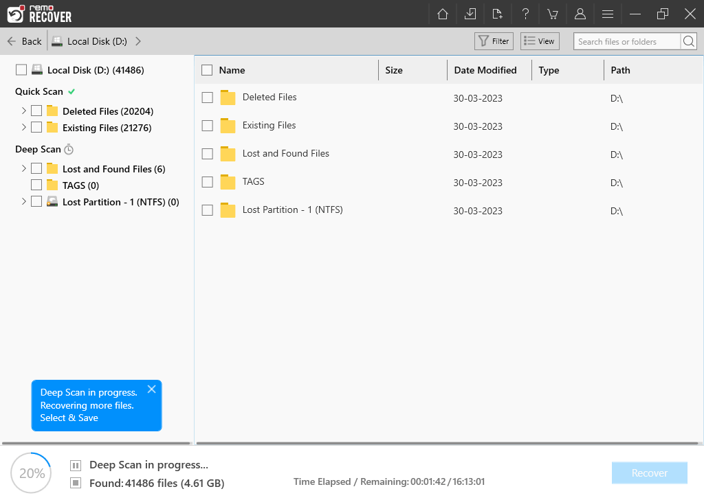 locate delted movie files on folders