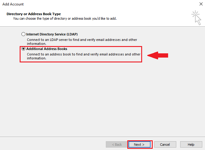 select the additional address book option and click on Next 
