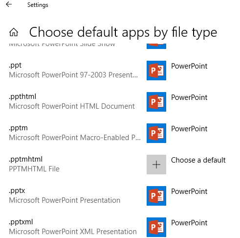 Choose default apps by filetype to fix doc file asssociation issue