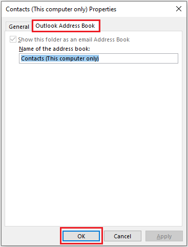 click on the next button to enable the outlook contact address book