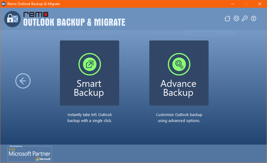 select advance backup option on Remo Outlook tool 