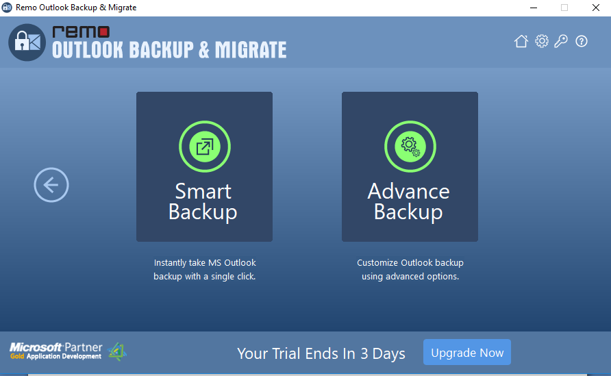 Backup PST file by selecting Smart and Advance backup option using Remo Backup tool