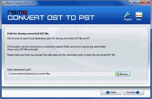 Select the path of the converted PST file