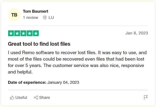 user review on trustpilot after recovering deleted ccleaner files