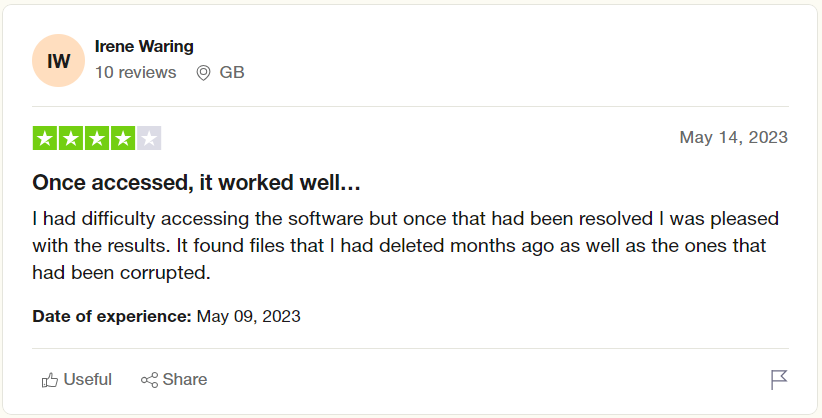 user review on trustpilot after recovering deleted rtf files using remo file recovery tool