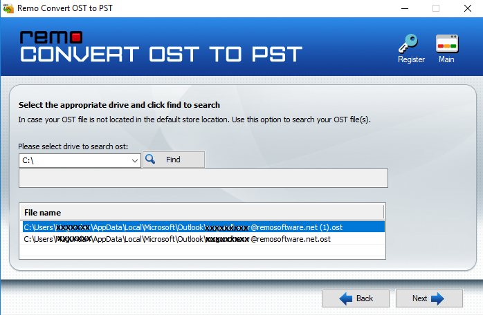 ost to pst find file