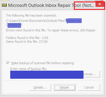 Outlook repair tool not responding