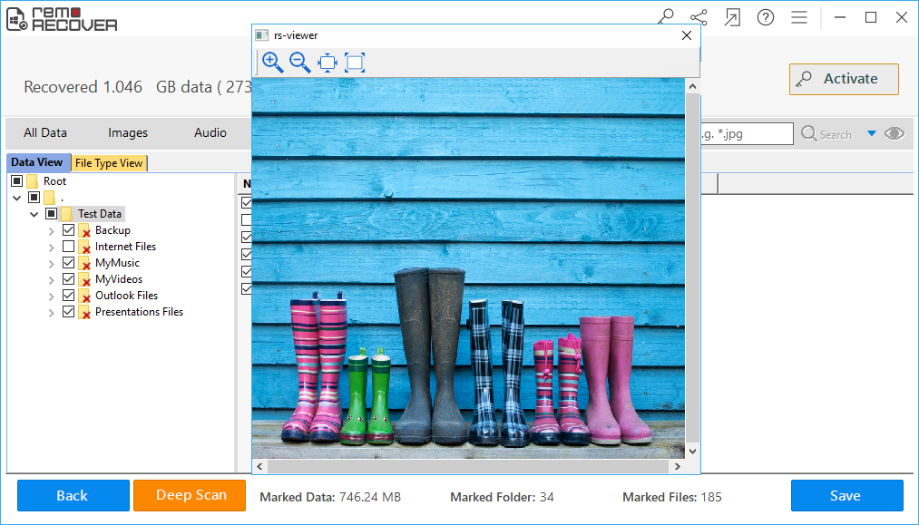viewing the recovered photos in file type view or data view