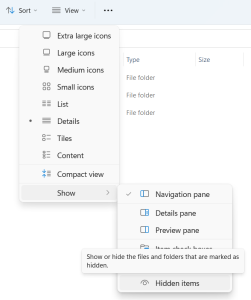 click on the hidden items option to unhide the hidden computer files