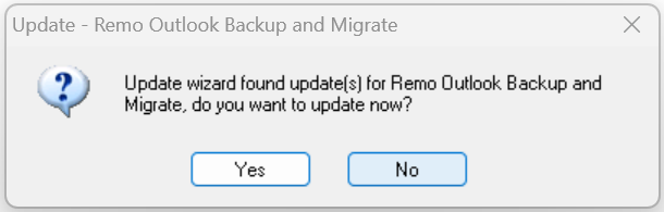 remo outlook backup and migrate tool update prompt