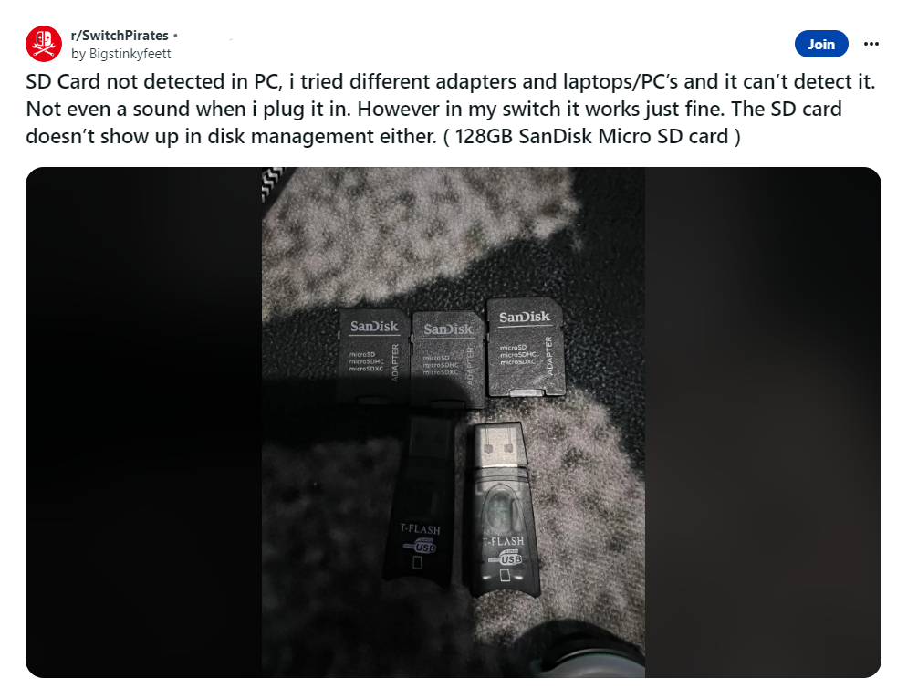 reddit user query to fix SD card not showing data