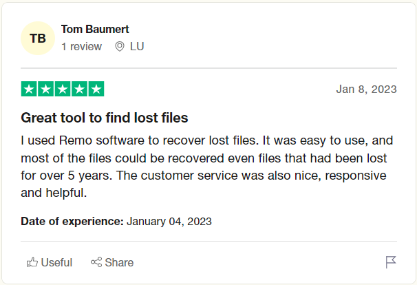 user review on trustpilot after recovering permanently deleted files