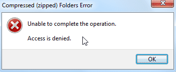 compressed zip file access denied error