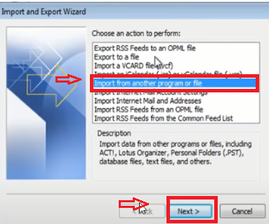 Import and export Wizard