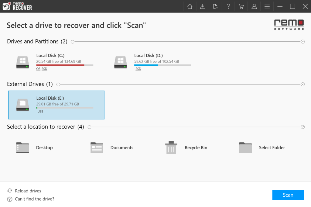 select the drive that you want to recover the files