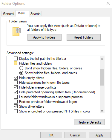 Folder Options to View Files