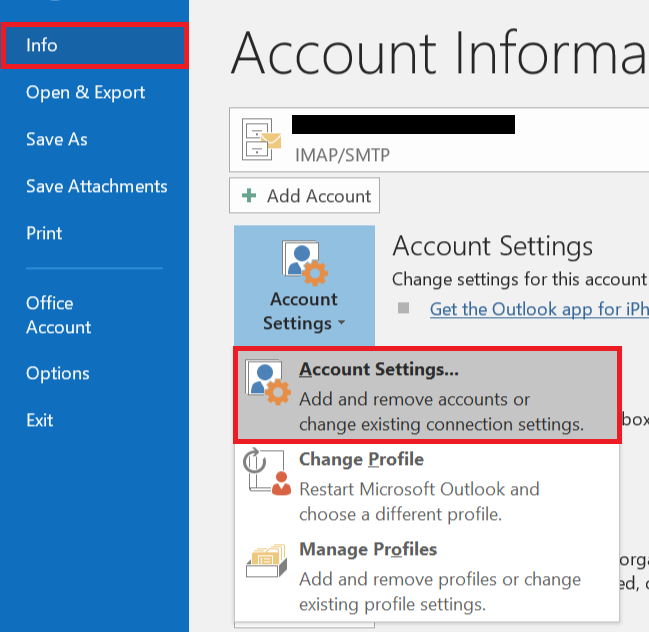 click account settings, account settings to fix sent items missing in outlook