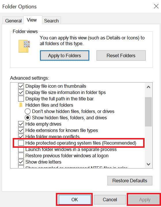 disable hide protected operating system files