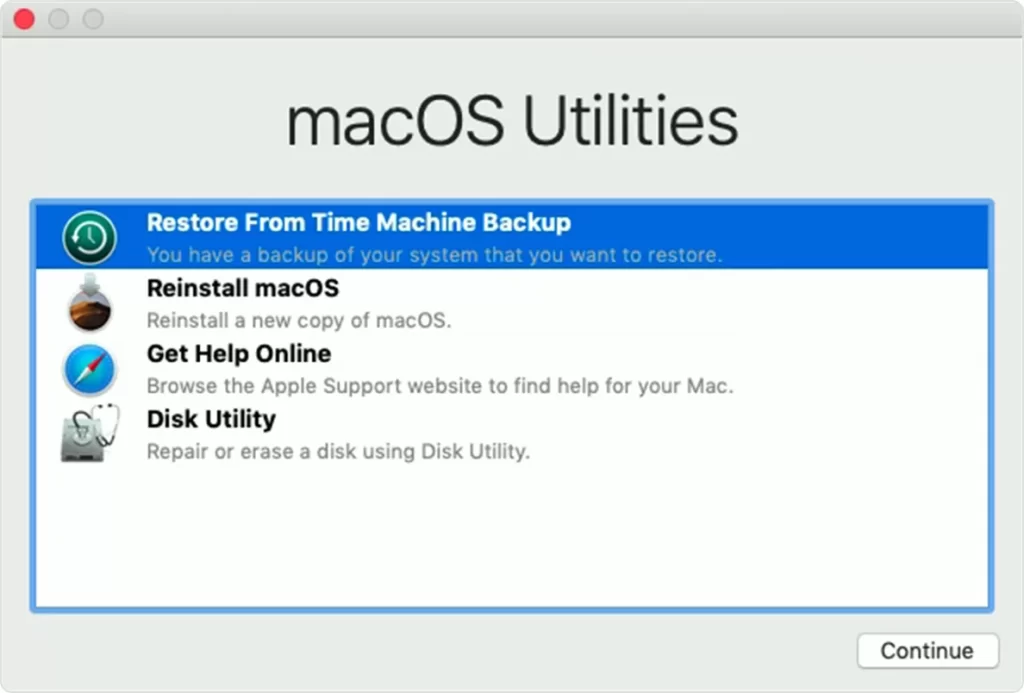 recover from time machine backup
