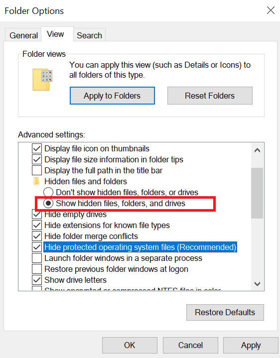 show hidden files and folders drive