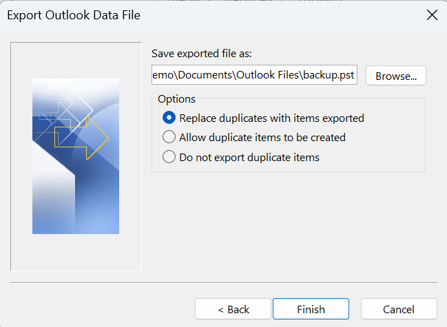 export you outlook data file