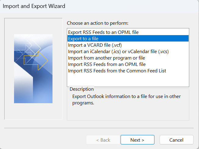 choose export to file