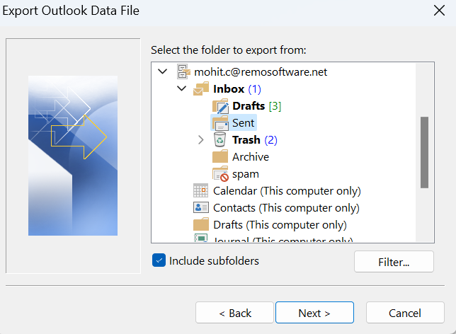 Select the profile to migrate outlook