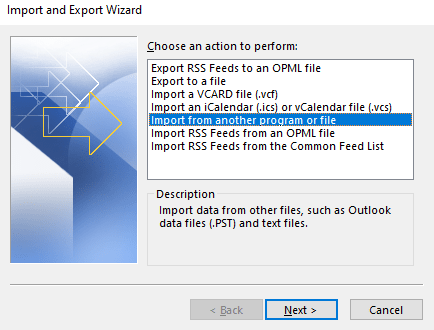 import and export wizard