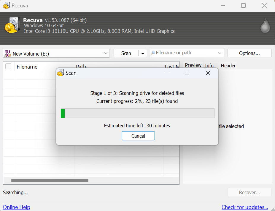 select SD card and scan