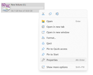 select corrupt SD card to and choose properties
