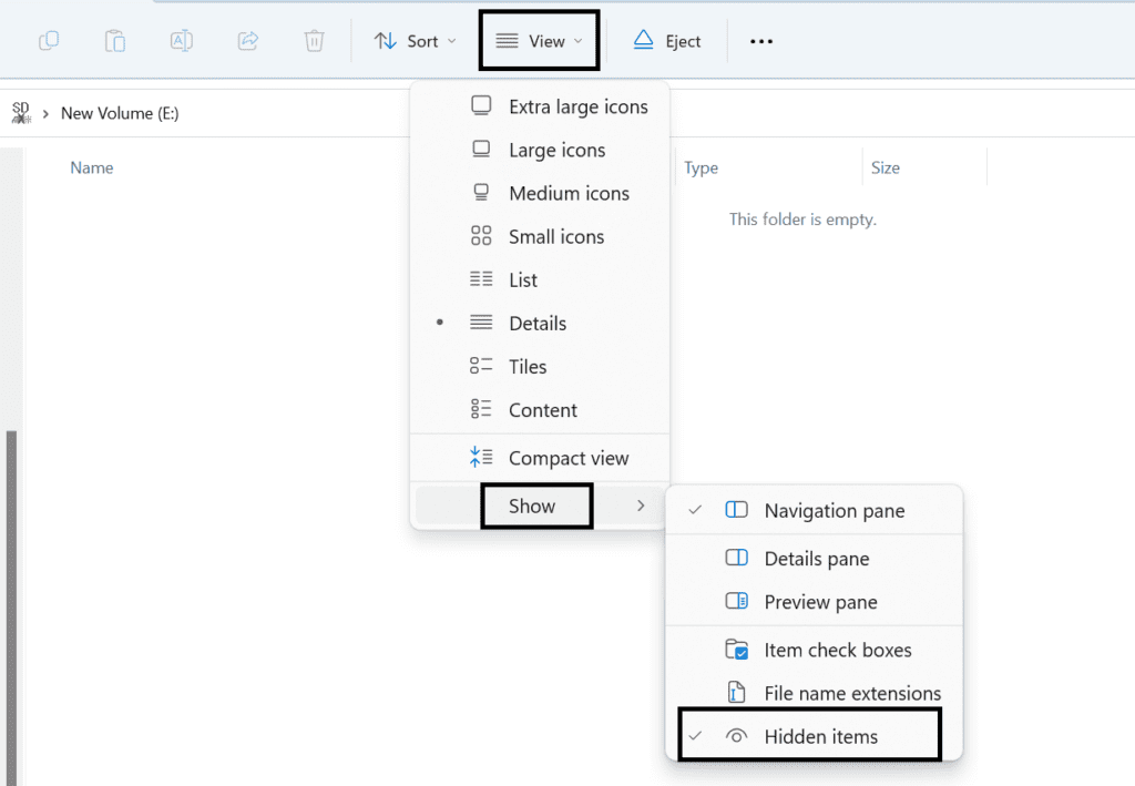 unhide files on the SD card