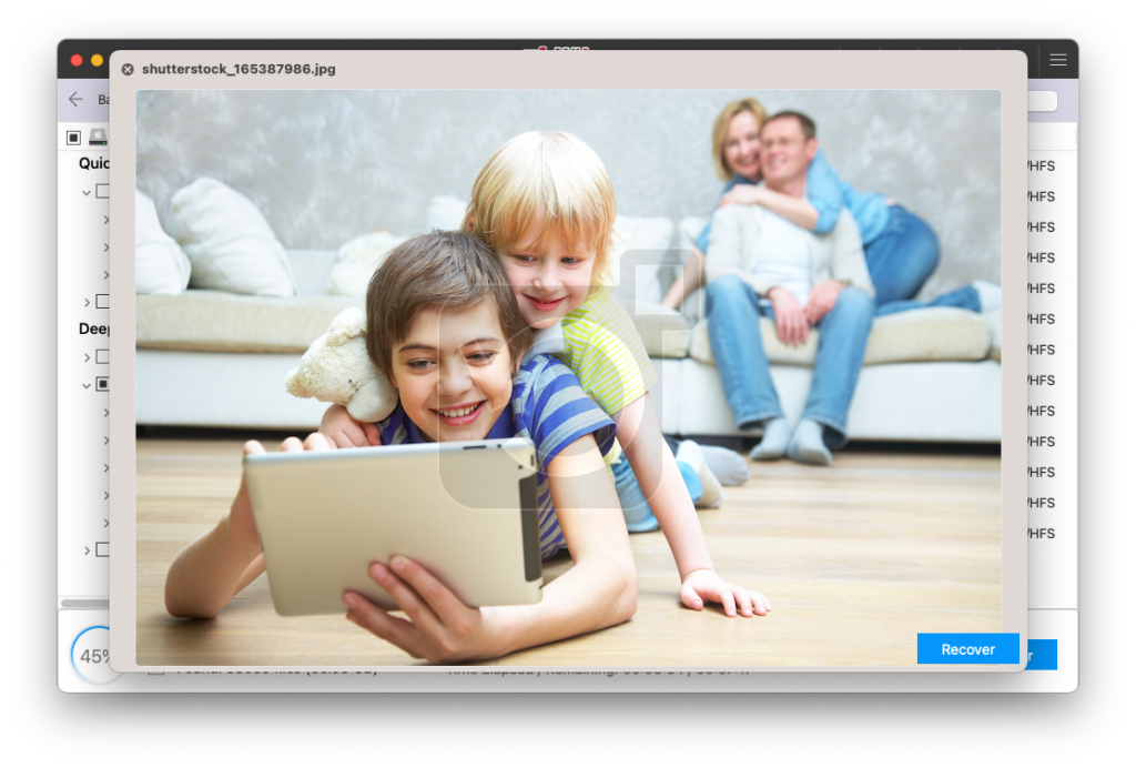 Preview the recover deleted files