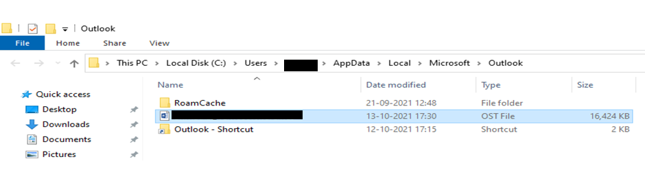 default file location to import Ost file to Outlook