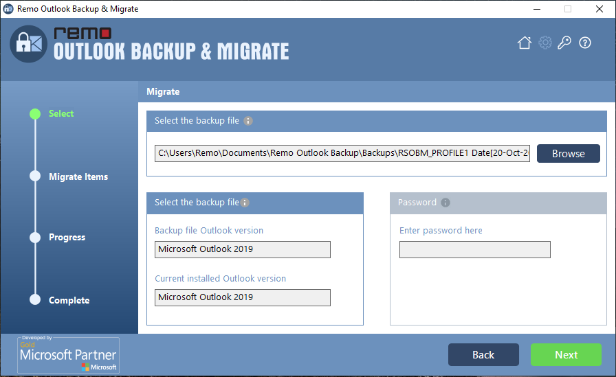 select the file to migrate