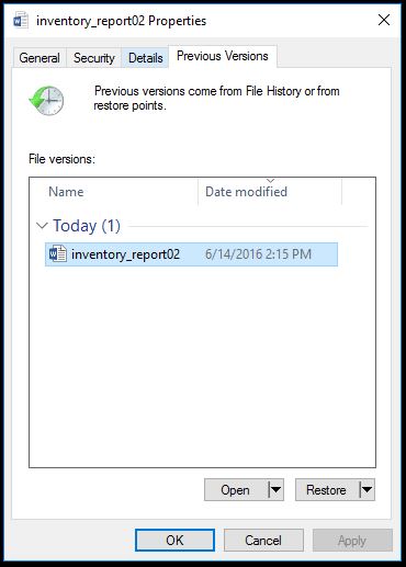recover older versions of existing file windows 10