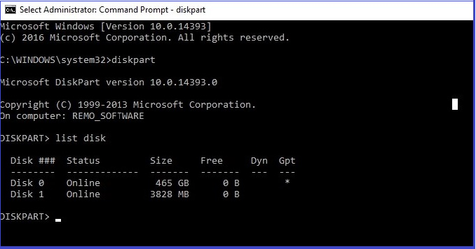 Command Prompt - Disk Part