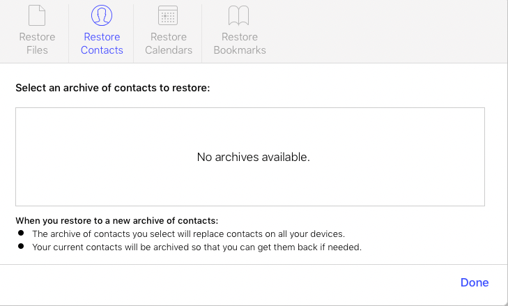 click on restore contacts